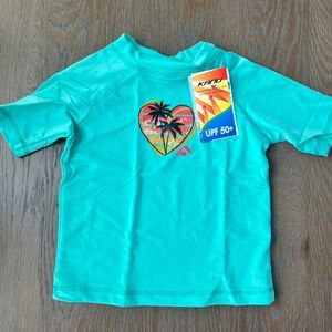 🌊Kanu Surf Girls Julia Rash Guard Ice Green Heart Palm Tree UPF 50+ 5T NEW